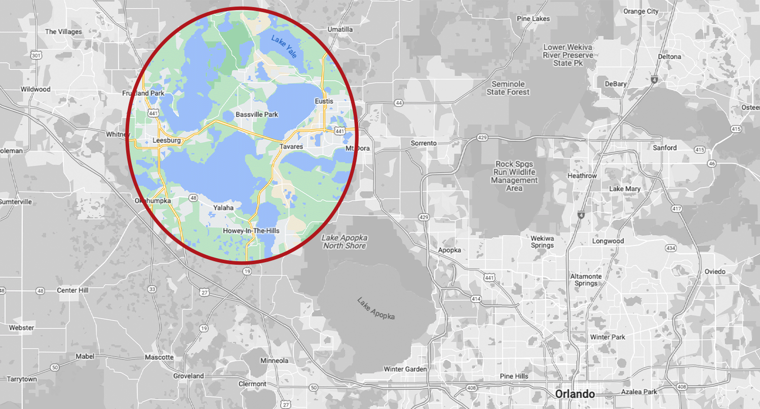 map of orlando with harris lakes highlighted
